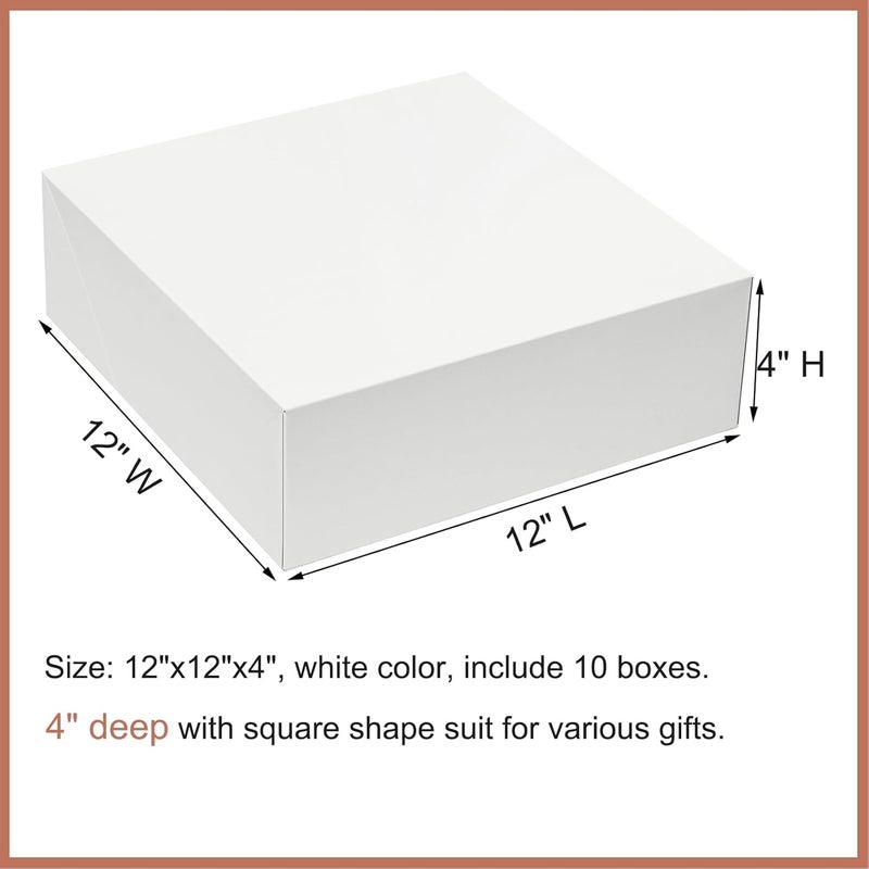 Mefleet 12x12x4 Inches Large Gift Boxes with Lids 10 Pack Extra Deep Square Shirt Clothes Scarf Box for Christmas Presents, Holidays, Birthday, Wedding Gift Wrapping White - Image 2